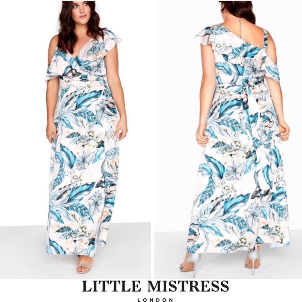 Size 16 Fun Tropical Floral Blush Pink Asymmetrical Wrap Maxi Dress 22” P2P